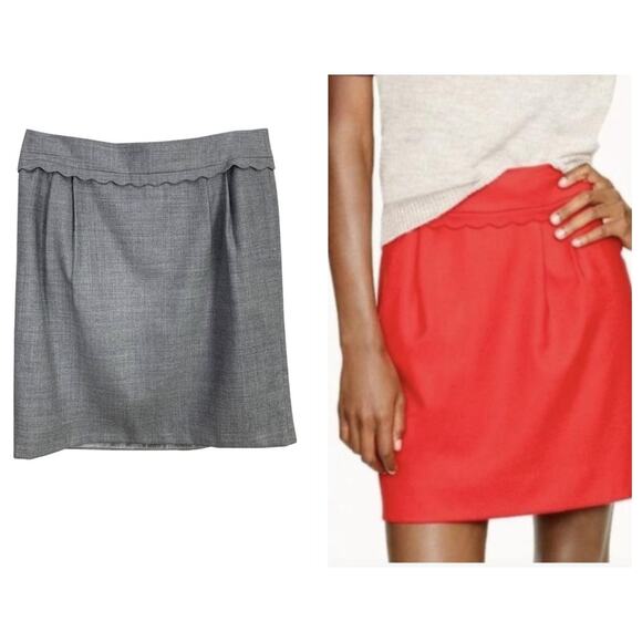 J Crew Gray Scallop Trim Pleated Wool Skirt 4 S Small - Picture 1 of 10